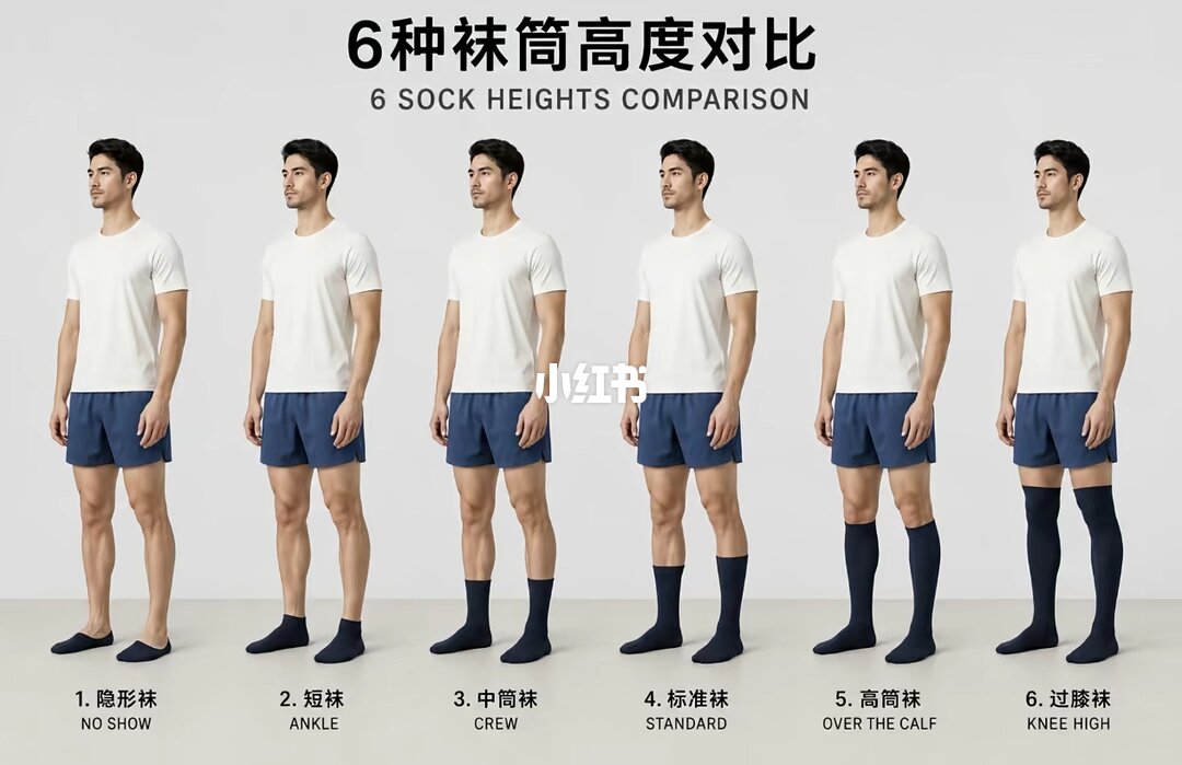 袜筒高度 6 种对照